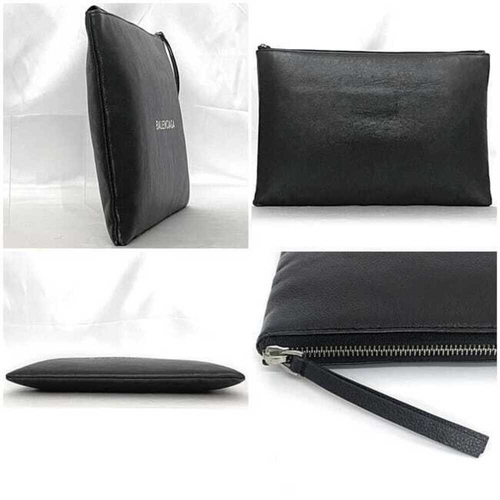 Balenciaga Clutch Bag Black Leather Zipper Logo Handbag Shoulder Grain - Picture 2 of 10